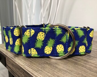 1.5" Yellow Pineapple on Navy Martingale Collar
