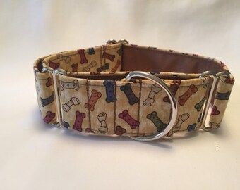 1.5" Tossed Bones on Tan Martingale Collar