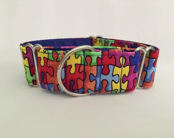 Collar Martingale de 1,5" para concienciación sobre el autismo/pieza de rompecabezas