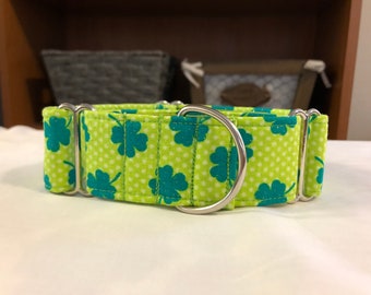 1.5" Shamrocks on Lime Martingale Collar