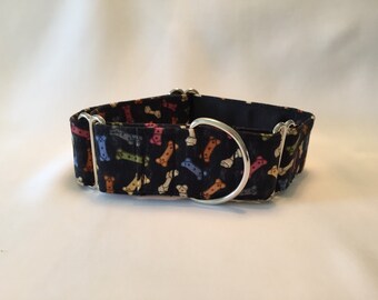 1.5" Tossed Bones on Black Martingale Collar