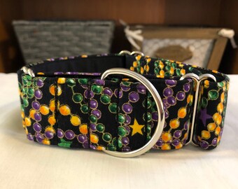 1.5" Mardi Gras Beads Martingale Collar