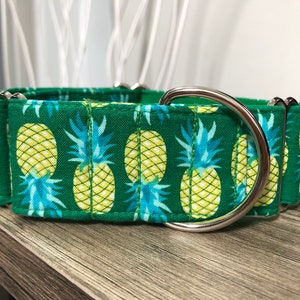 1.5&quot; Yellow Pineapple on Green Martingale Collar