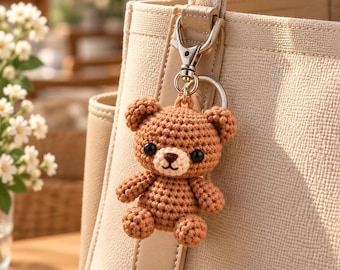 Teddy Bear Pattern, No-Sew Mini Amigurumi Keychain Crochet PDF for Beginners