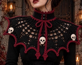Gothic Bat Wing Scarf Crochet Pattern PDF, Skull Capelet, Halloween Vampire Costume Accessory