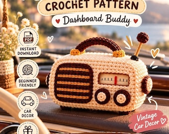 Radio Amigurumi Crochet Pattern, Retro Dashboard Buddy PDF for Car Decor