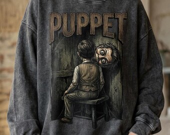 Griezelige pop PNG, horrorpop Halloween shirtontwerp, vintage enge sublimatie