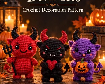 Devil Crochet PDF, Halloween Amigurumi Trio Pattern with Mini Accessories