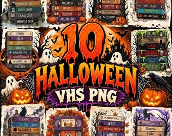 Halloween VHS PNG Designs, 10 Retro Horror Movie Graphics for Sublimation