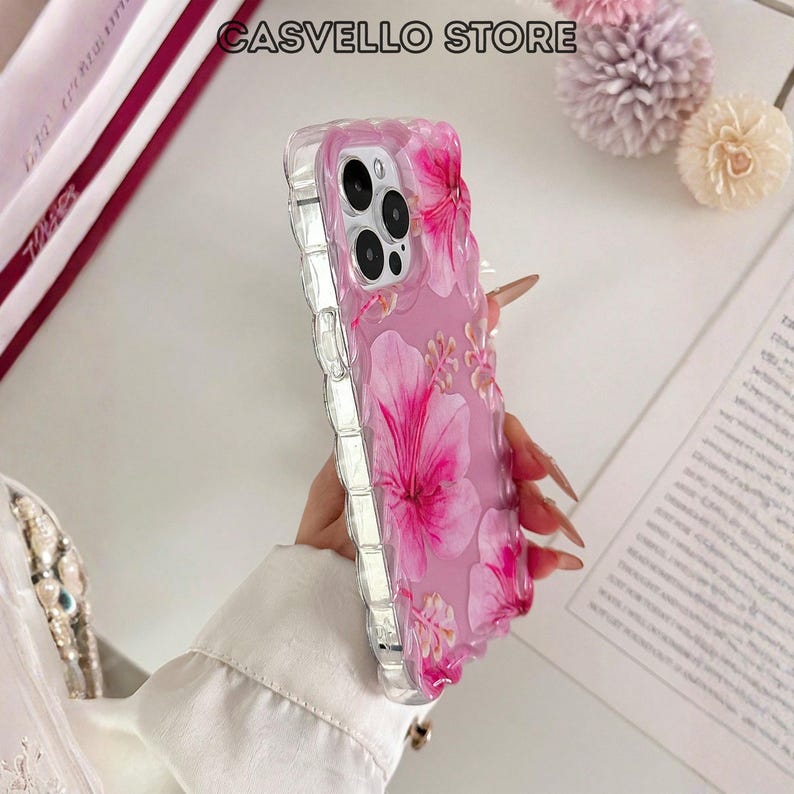 Pink Floral iPhone Case With Charm Strap - Flower Design - Etsy