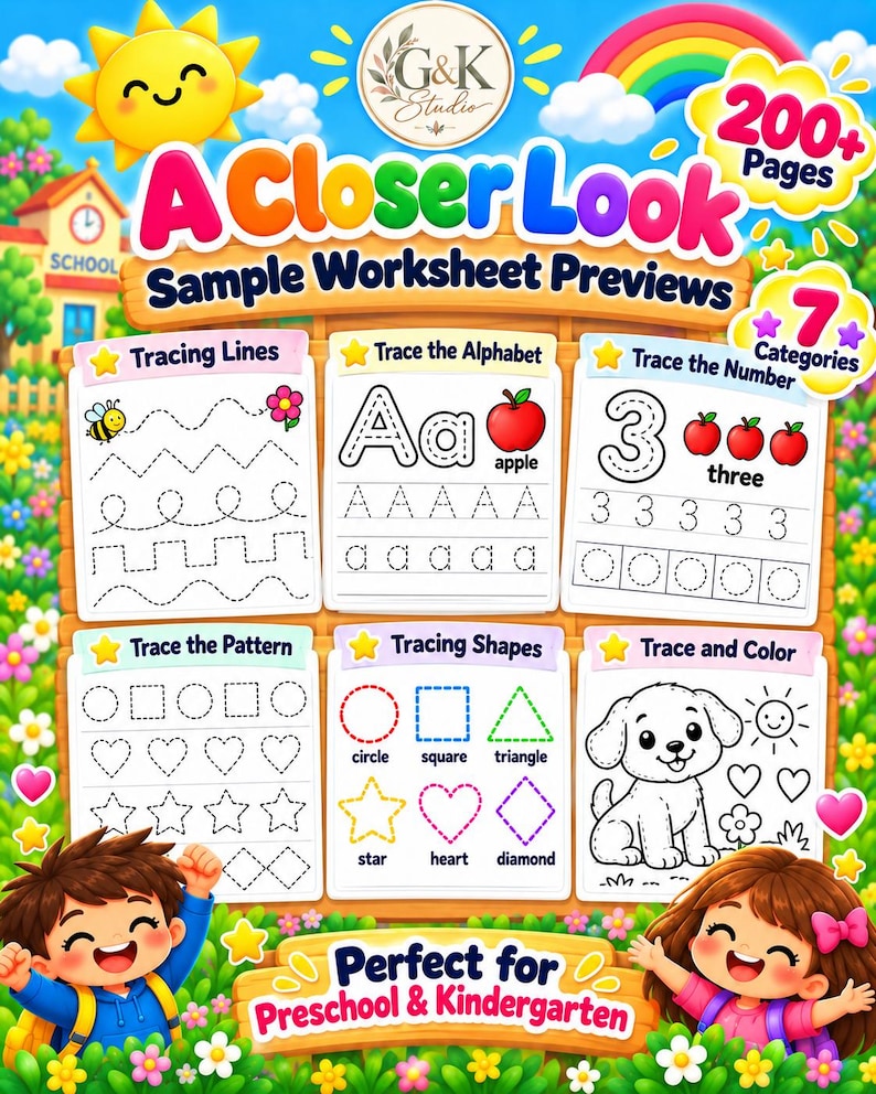 200+ Preschool Tracing Worksheets Bundle | Alphabet, Numbers, Shapes ...