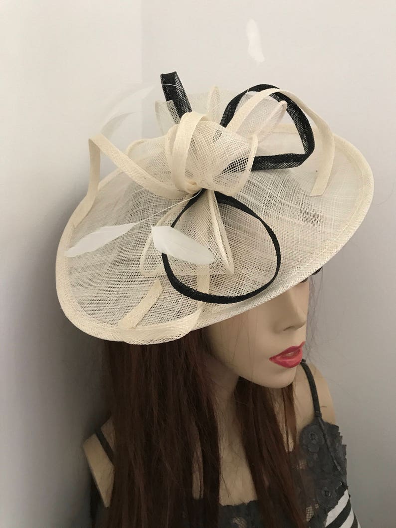 Hatinator Fascinator Hat Ivory Cream Black Saucer Headpiece Etsy UK