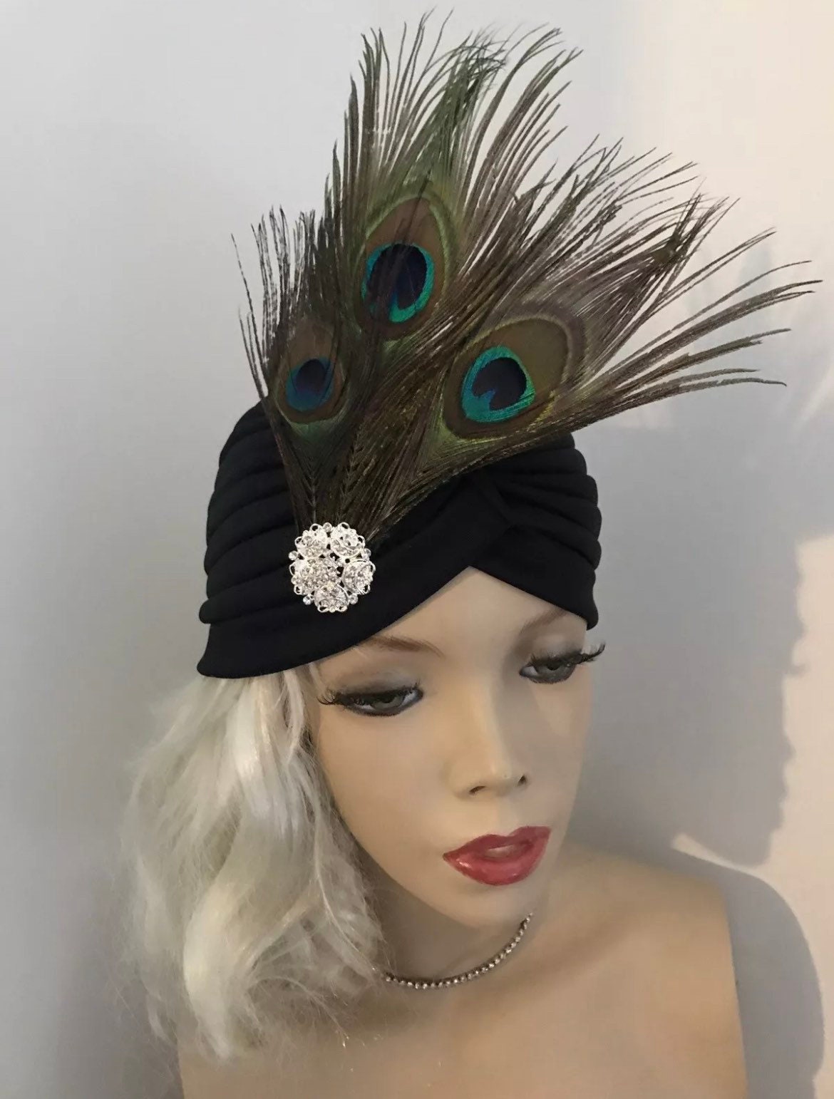 8812 1920s Headpiece Peacock Flapper Feather Headband With Black Veil Amazon.com: SWEETV 1920s Headpiece Flapper Headband  main image 4