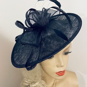 Navy Blue Fascinator Hatinator headpiece saucer hairband, perfect for the races or a wedding