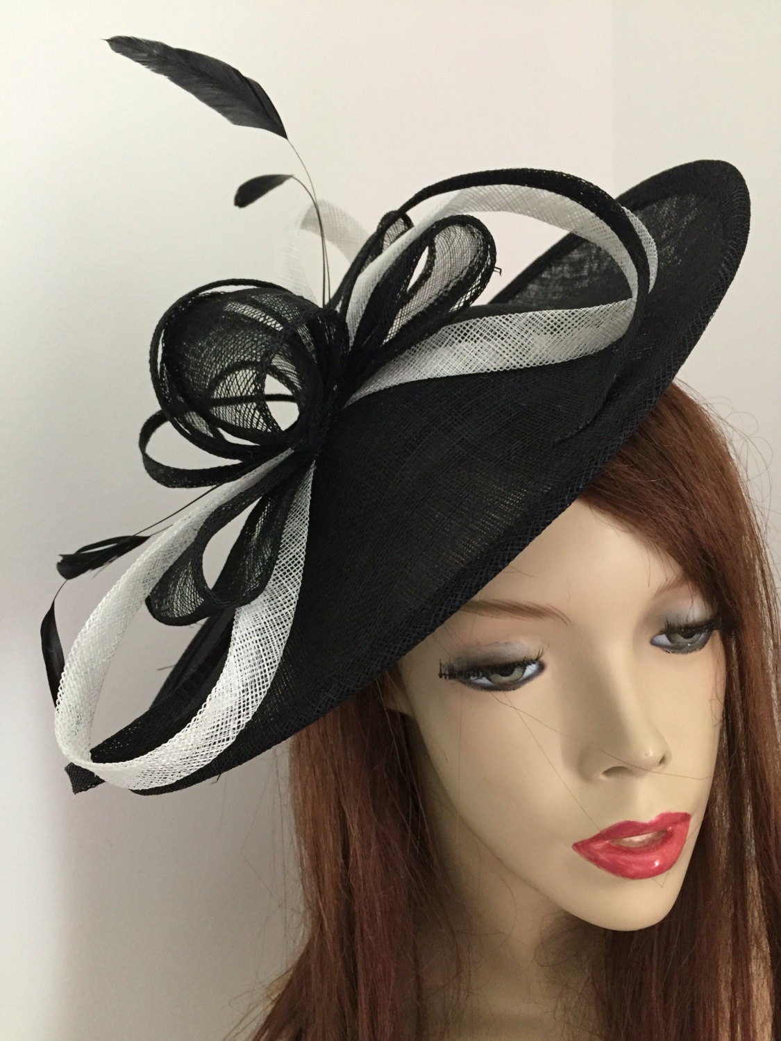Fascinator Hat Black and White Saucer Disc Headpiece With Etsy UK