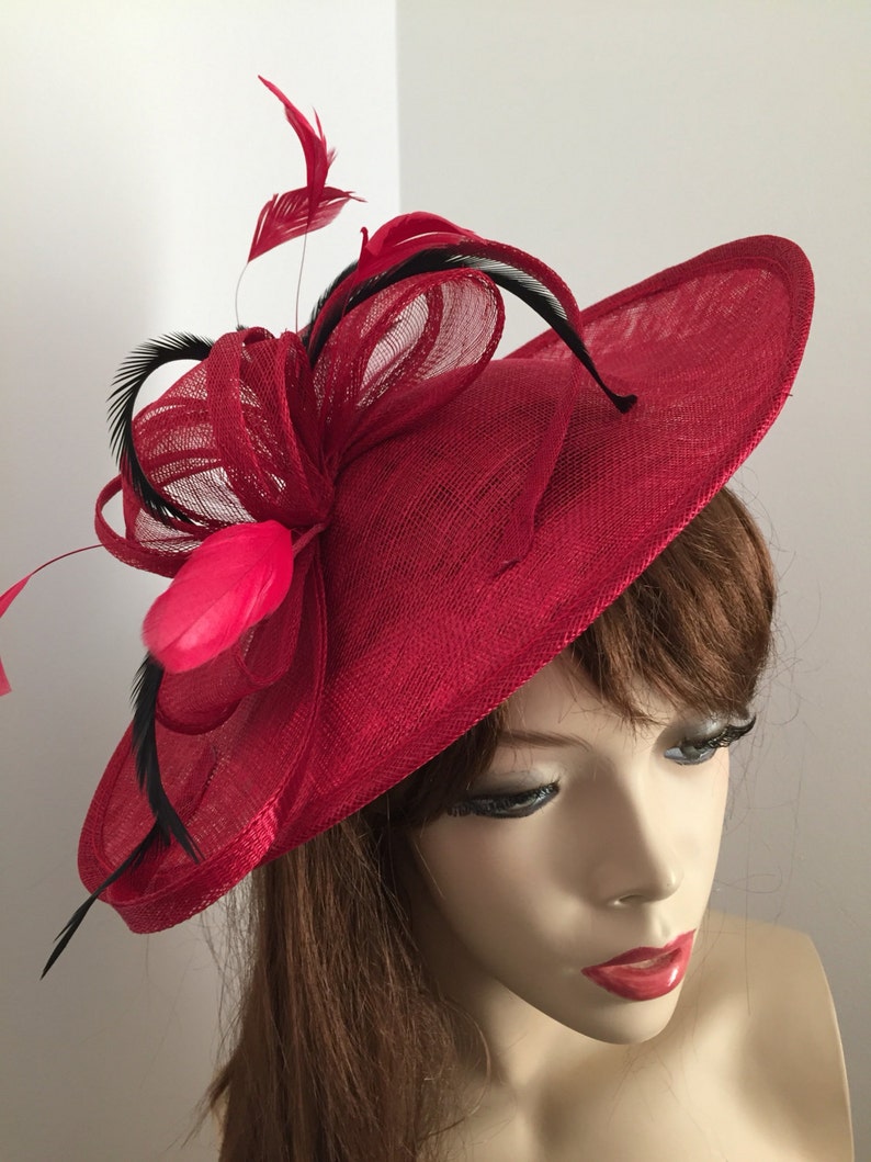 Fascinator Hat Red Saucer Headpiece With Black Feathers on Etsy UK