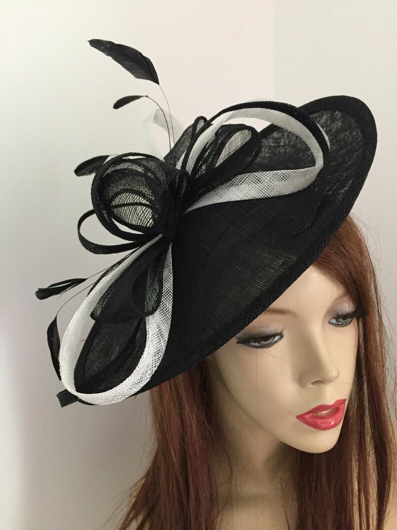 Fascinator Hat Black and White Saucer Disc Headpiece With Etsy UK