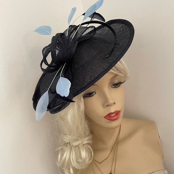 Fascinator Hat Navy / Sky blue hatinator on hairband, perfect for the races or a wedding