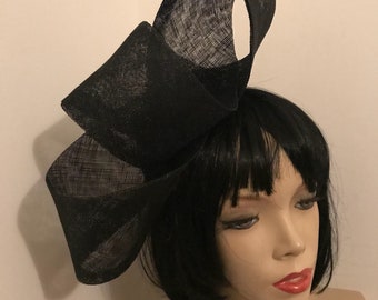 Fascinator Hat Black Loop Hatinator on hairband, Wedding Hat, Hat for the races, Designer Headpiece