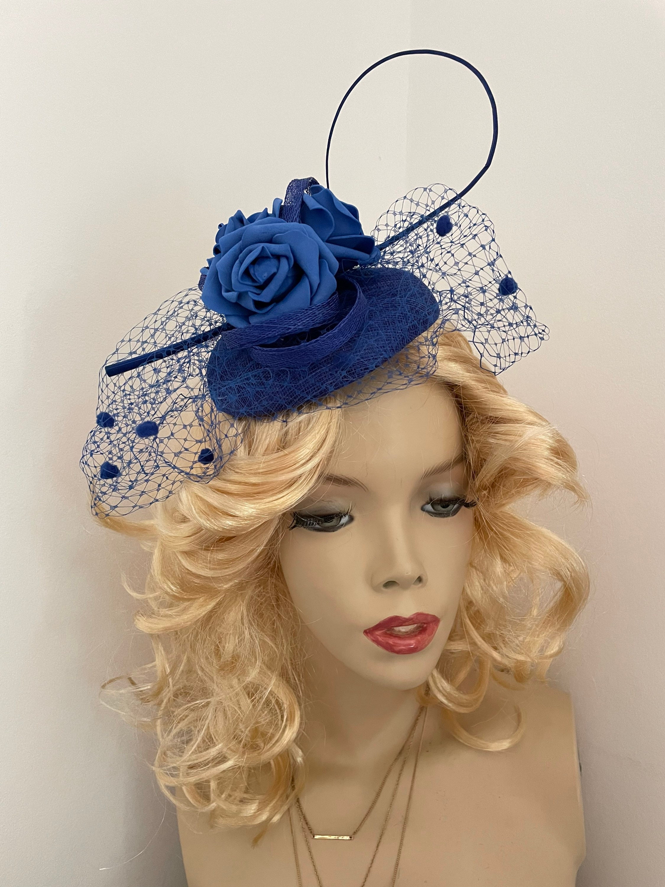 Vintage Royal Blue Velvet Pillbox Hat with Feathers Cobalt Mid Century flapper Cobalt Blue Pillbox Hat - Etsy main image 2