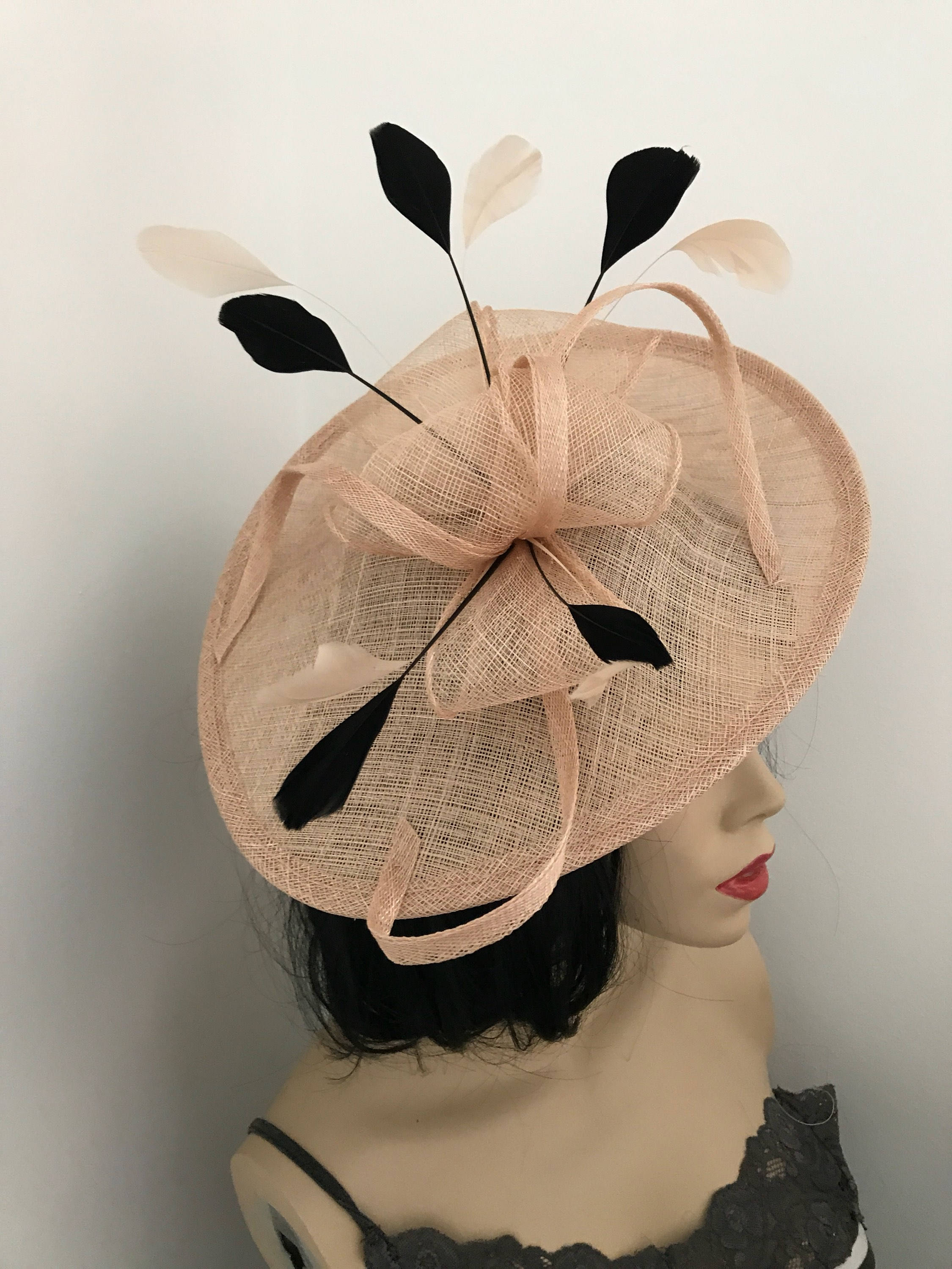 Fascinator Hat Nude Flesh Beige Black 