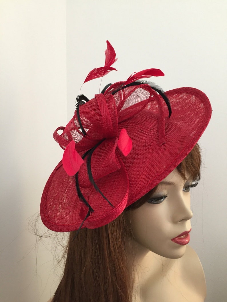 Fascinator Hat Red Saucer Headpiece With Black Feathers on Etsy UK