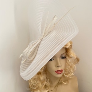 Fascinator Hat white Big Saucer headpiece hatinator on hairband, Wedding Hat, Hat for the races, Mother of the bride