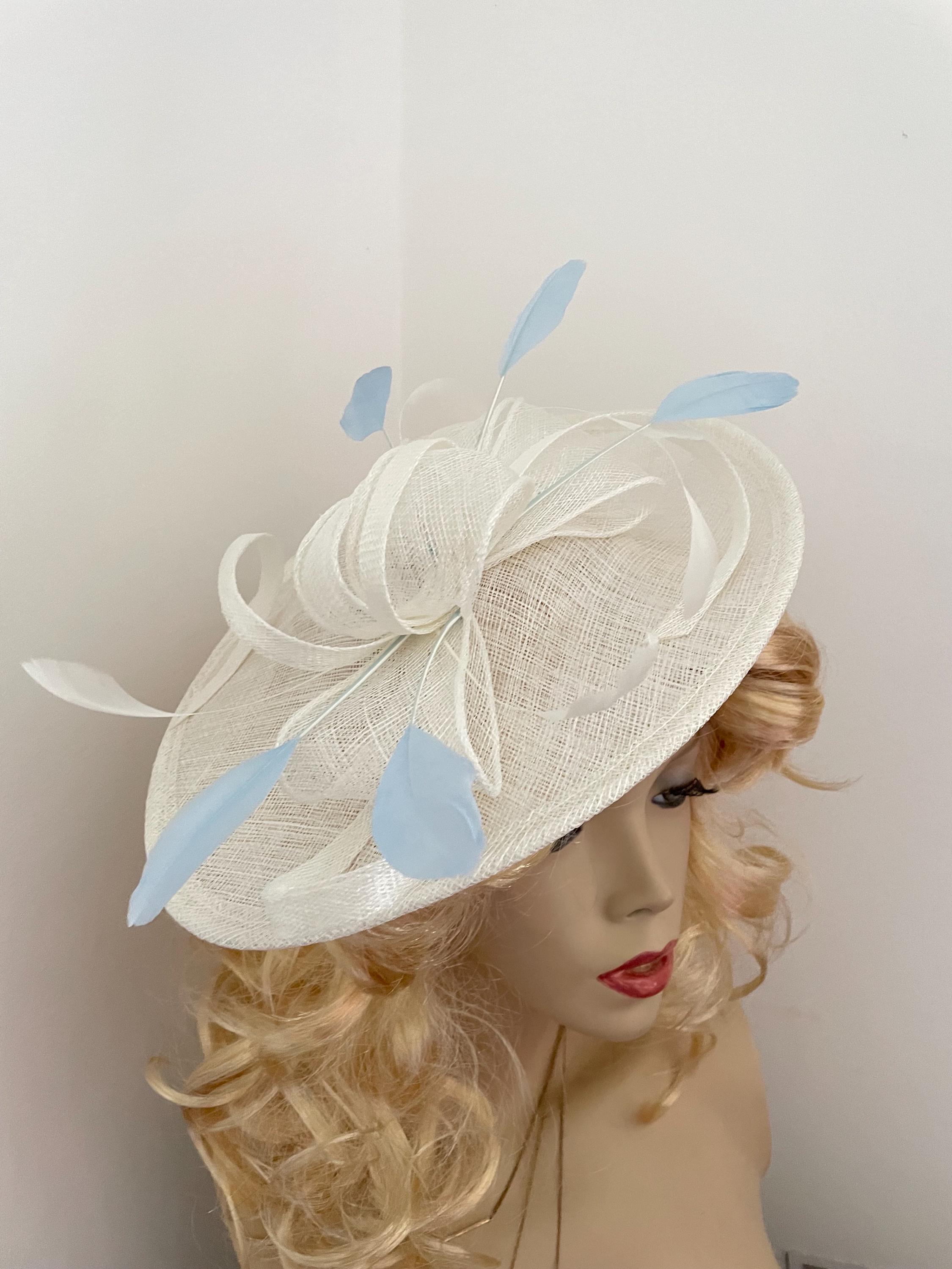 Fascinator Hat Ivory Cream Pale Blue Saucer Headpiece With  display picture 2