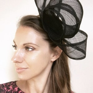 Fascinator Hat Black Hatinator headpiece on hairband, perfect hat for a wedding or the races