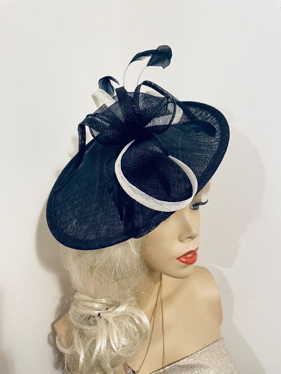 Navy and cream sales fascinator hat