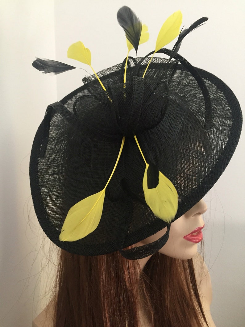 Fascinator Hat Black and Yellow Saucer Disc Headpiece With Etsy