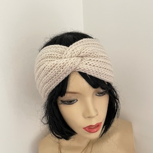 Cream/beige HEADBAND Earwarmers Winter Warm Wool KNIT Ladies Womens GIft UK