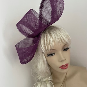 Fascinator Hat Purple Loop Hatinator on hairband, Wedding Hat, Hat for the races, plum Designer Headpiece