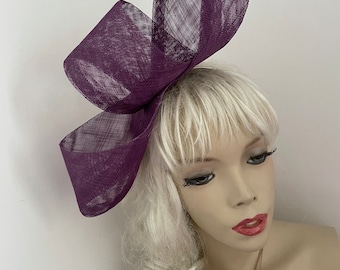 Fascinator Hat Purple Loop Hatinator on hairband, Wedding Hat, Hat for the races, plum Designer Headpiece