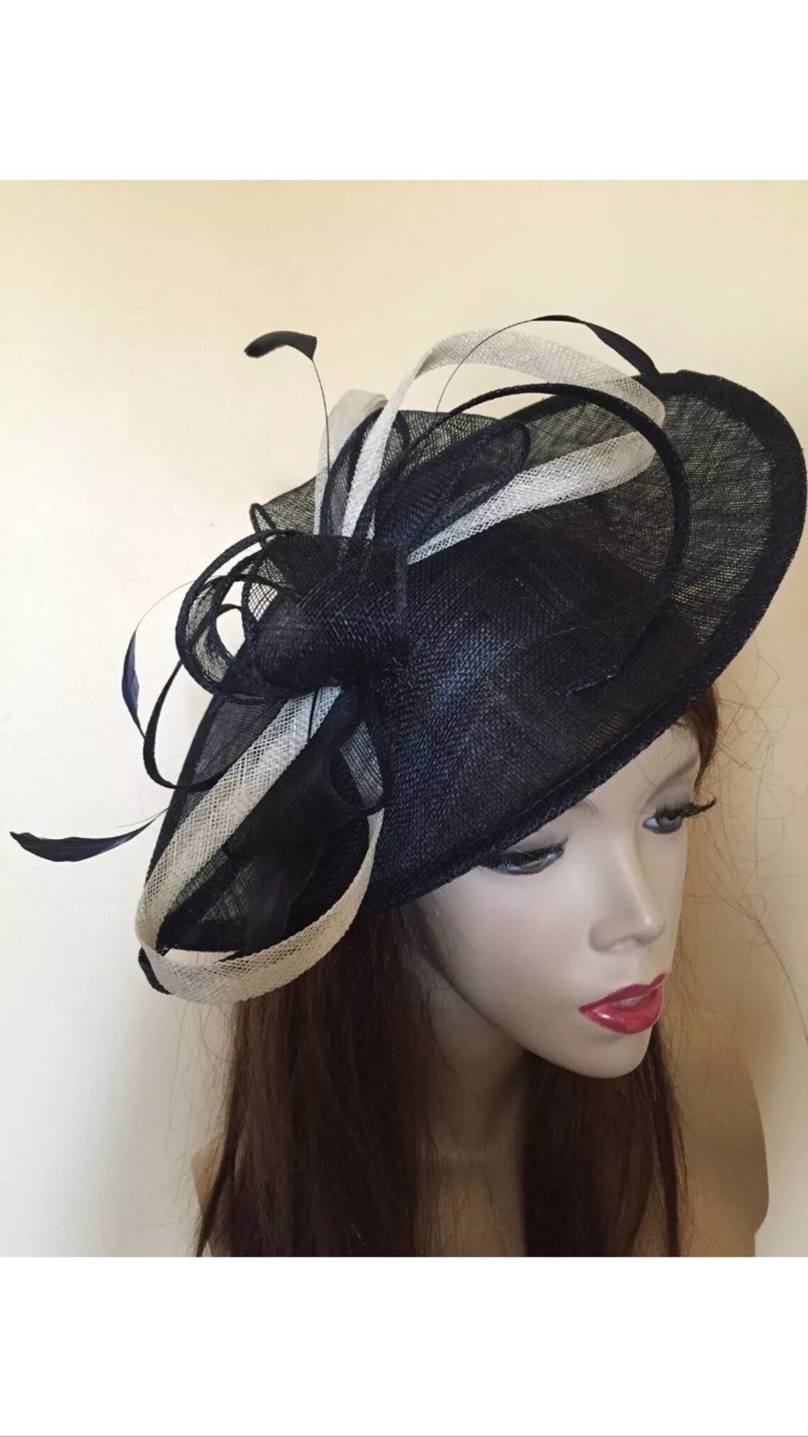 Fascinator Hat Navy Ivory/cream hatinator on hairband perfect Etsy