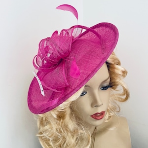 Fascinator Hat Fuchsia pink Saucer headpiece on hairband, perfect for the races or a wedding