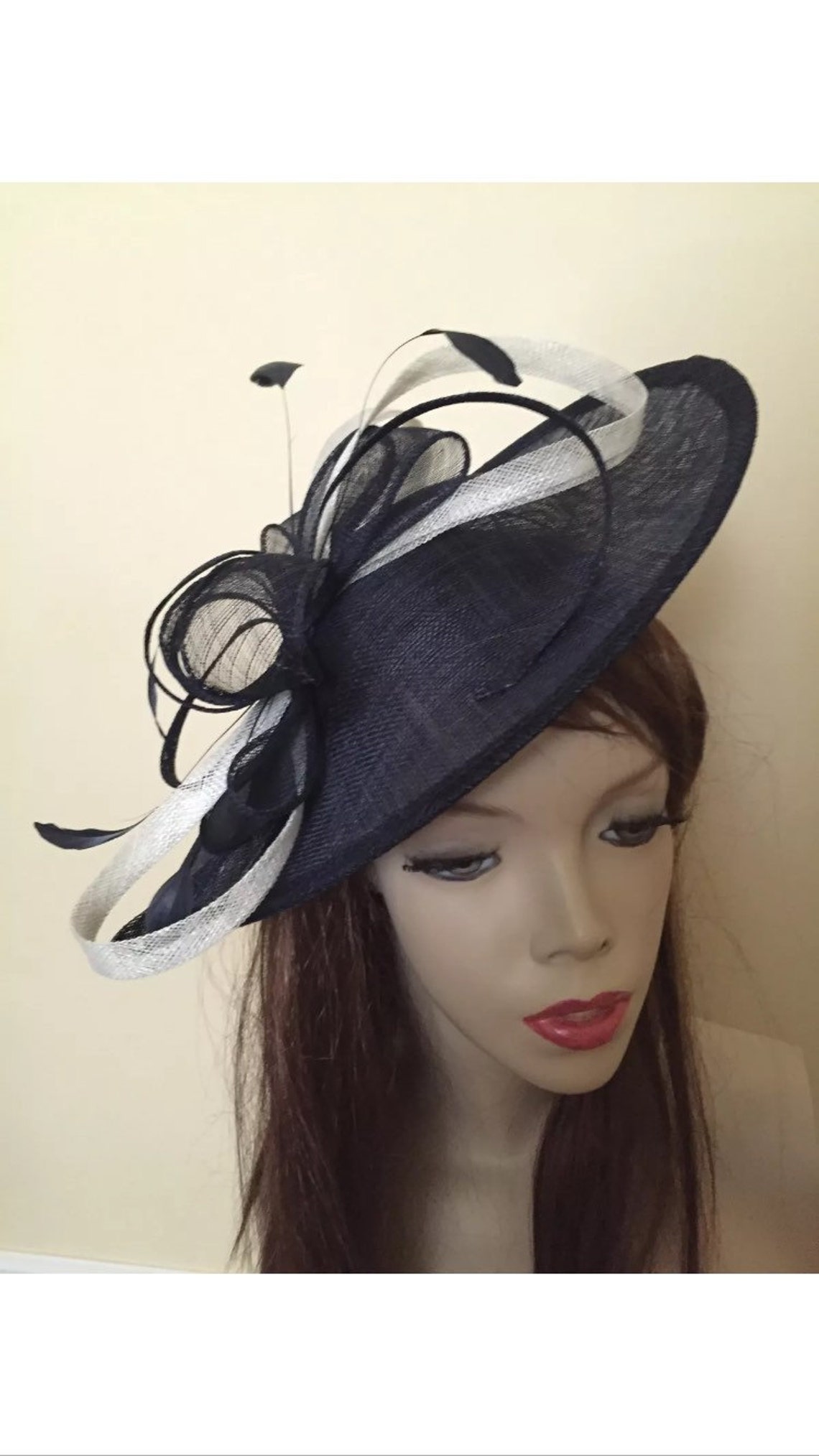 Fascinator Hat Navy Ivory/cream hatinator on hairband perfect Etsy