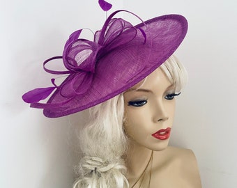 Fascinator Hat Purple Saucer Disc headpiece on hairband, perfect for the races or a wedding