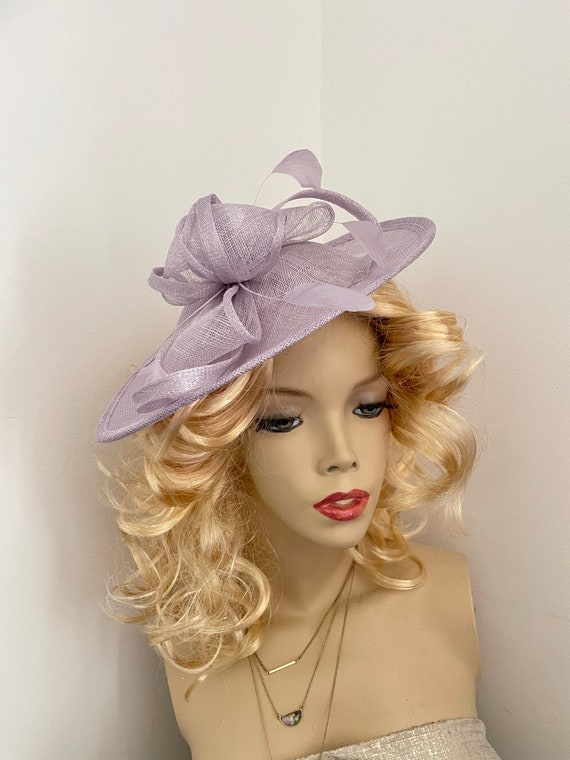 Soft Lavander feather fascinator hat (005) Lavender Fascinator, Feather Flower Headpiece With Veil  main image 4