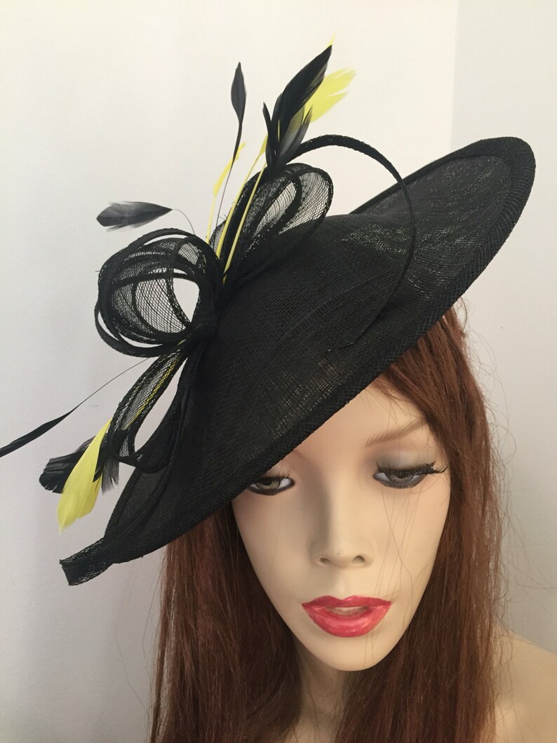 Fascinator Hat Black and Yellow Saucer Disc Headpiece With Etsy