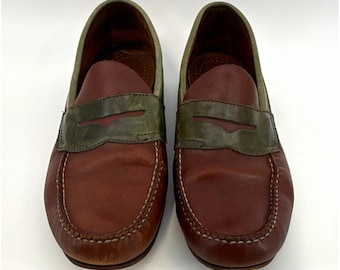 VTG GH Bass Weejuns penny loafers mens 11.5D  brown green two tone Bass York 90s
