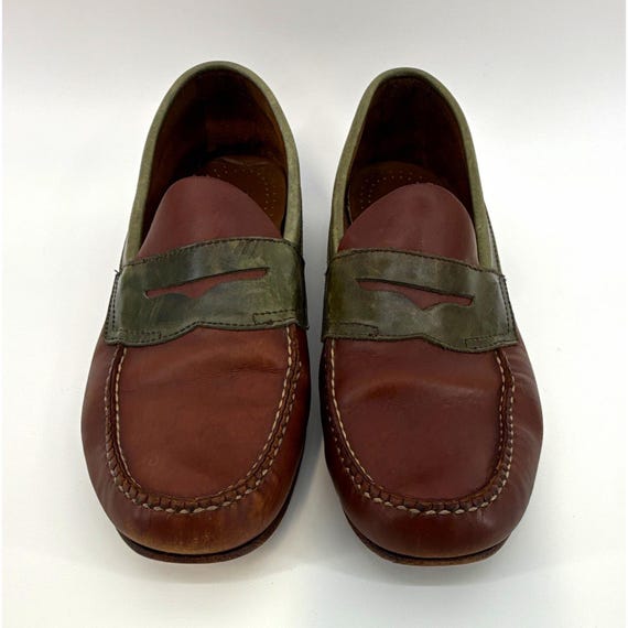 G.H. Bass, VTG GH Bass Weejuns penny loafers mens 11.5D brown green two tone Bass York 90s