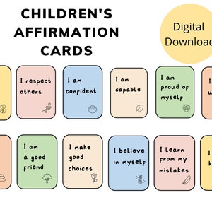Descarga digital de tarjetas de afirmaciones positivas para niños. Atención plena para niños. Mentalidad positiva. Profesora de EYFS, educación en casa, niñera
