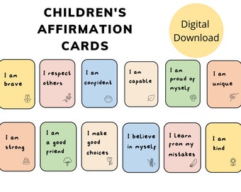 Children's positive affirmations cards digital download. Mindfulness for children. Positive mindset. EYFS teacher, homeschool, childminder