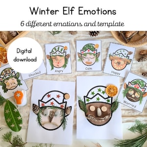 Invierno Navidad elfo emociones sentimientos tarjetas flash / descarga digital / bienestar / Decoración navideña / /mindfulness / jardín de infantes