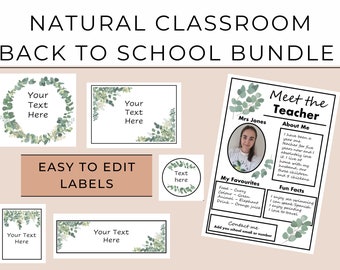 Natural classroom back to school bundle | Editable classroom labels | Editable meet the teacher document | Farmhouse style