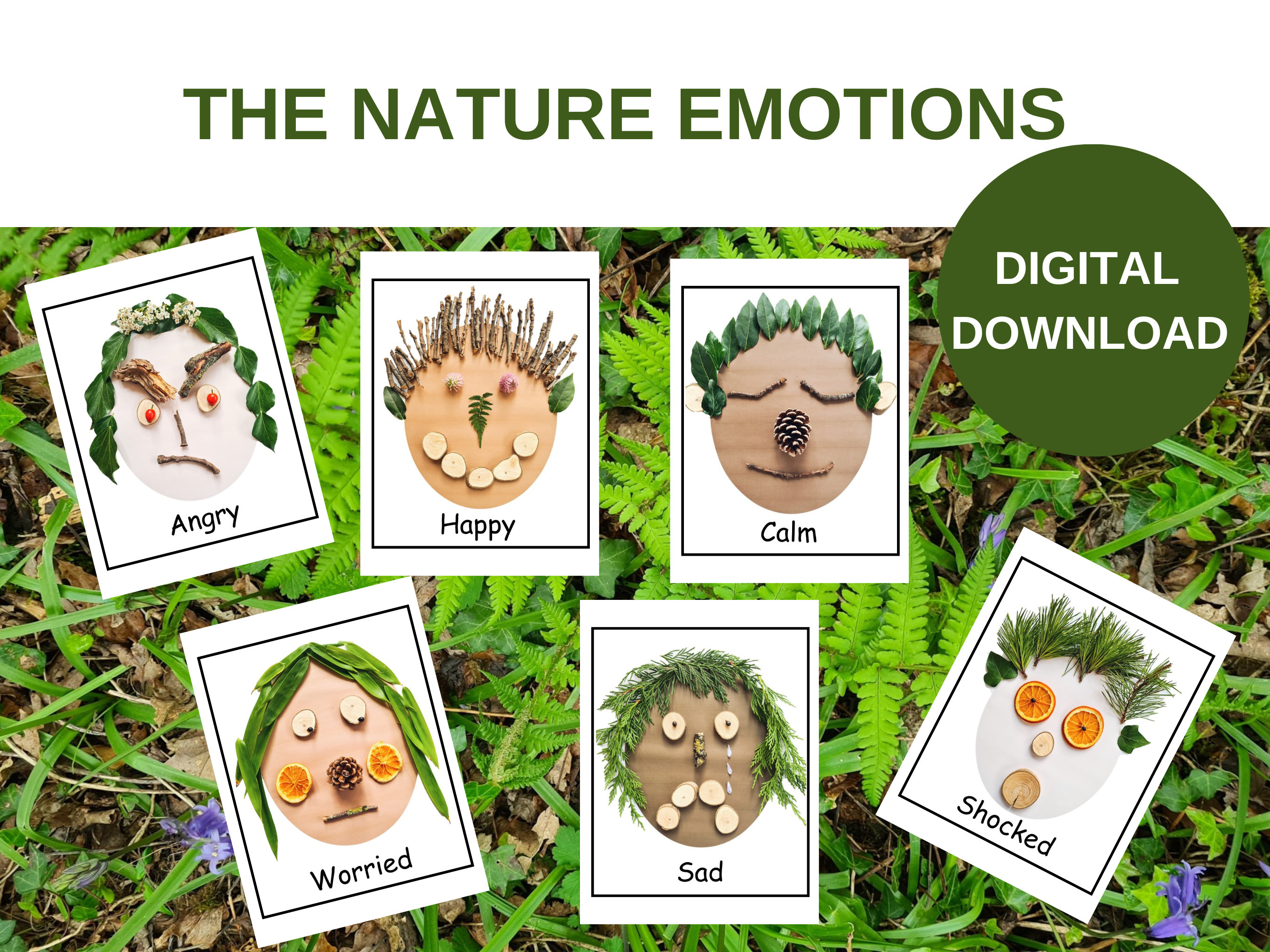 Emotions Flash Cards Nature Emotions Digital Download Kids Wellbeing Forest  School Emotions Printable Mindfulness Kindergarten 