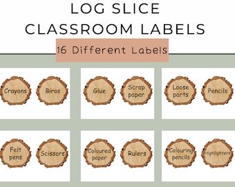 Log slice classroom labels | digital download | natural classroom | back to school | classroom decor