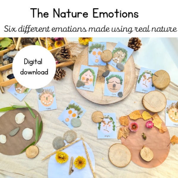 Tarjetas flash de emociones / Emociones de la naturaleza / descarga digital / bienestar de los niños / emociones de la escuela forestal imprimibles / atención plena / jardín de infantes