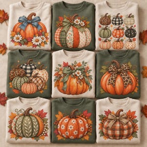 Höstpumpa PNG-paket, sublimeringsskjortdesigner för hösten, Thanksgiving PNG, preppy pumpalapp PNG, rutig leopardrosettpumpa